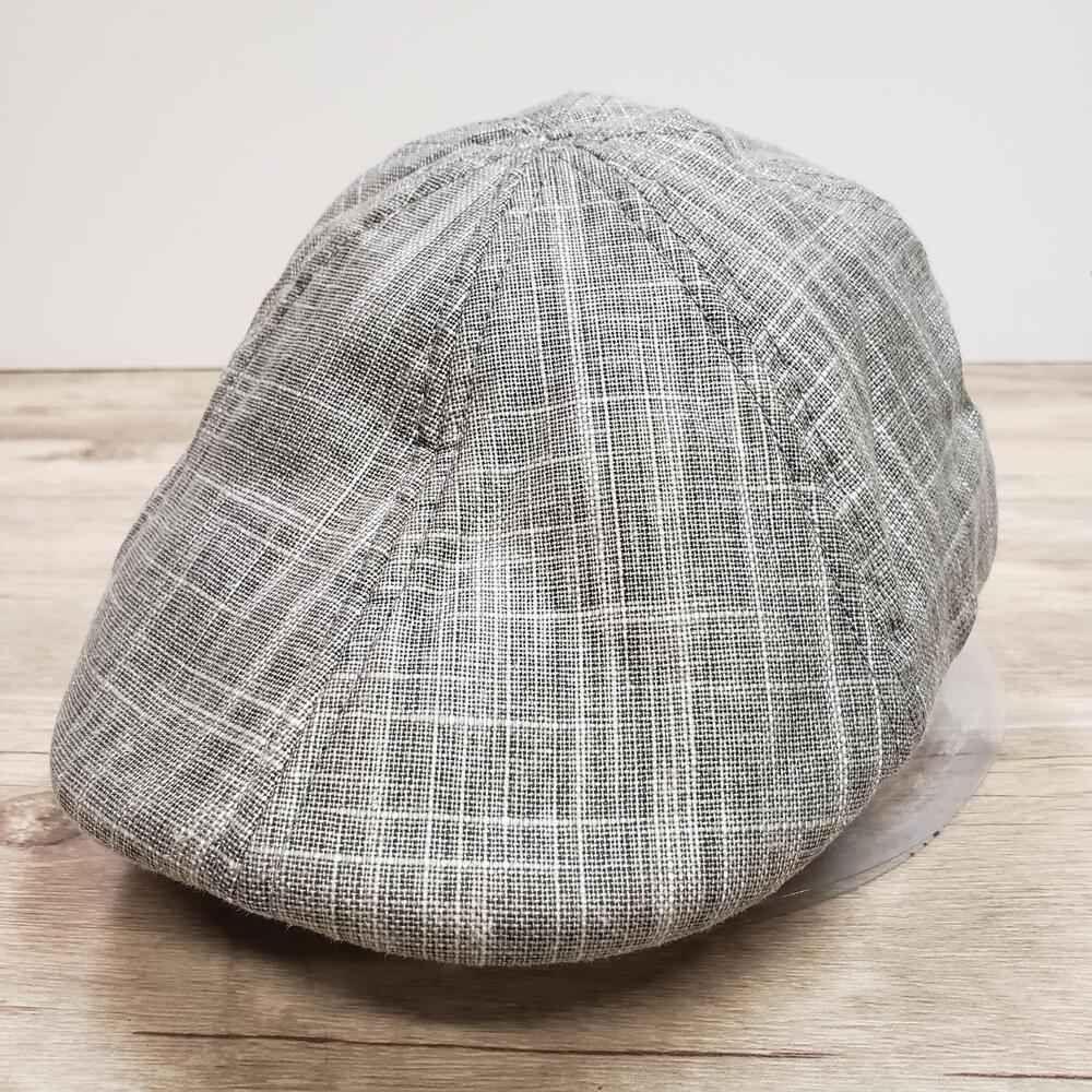 Stetson All American Hat Cap Newsboy Flat Cap Mens L Gray Plaid Lined Linen